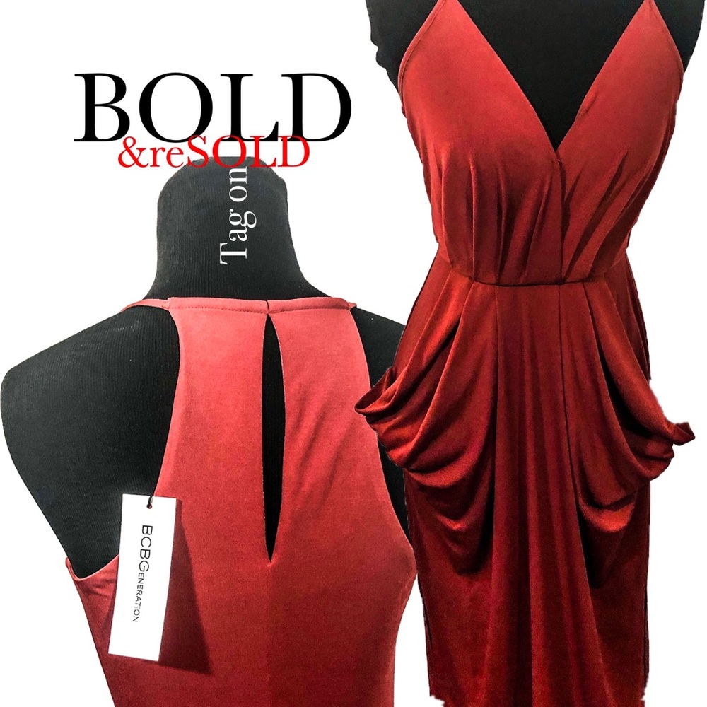 BCBG Crop neck split back high end evening dress